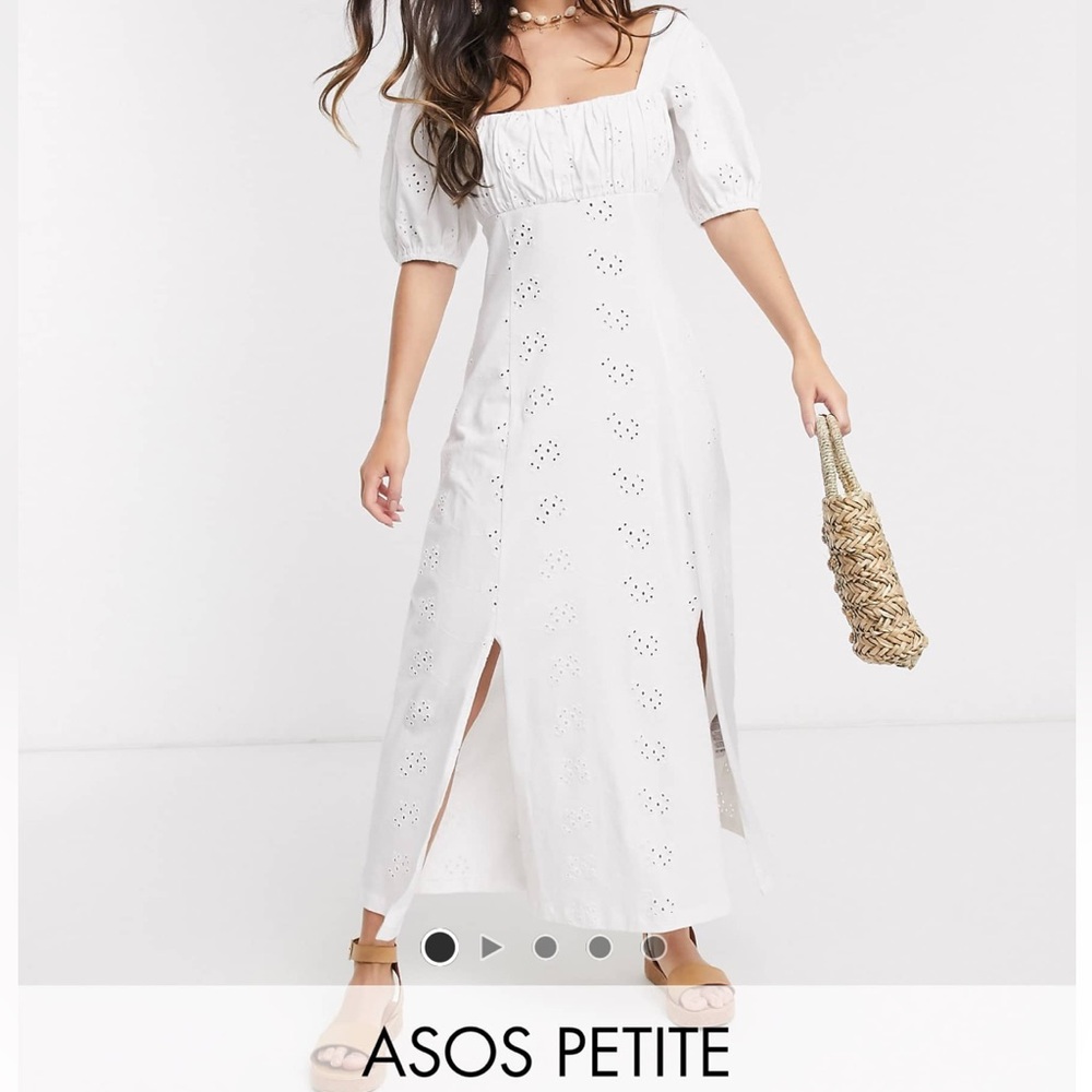 ASOS Petite White Broderie Cotton Eyelet Midi Maxi Dress Size 4 Cottagecore NWT